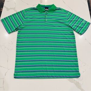 Nike Golf Dri Fit Polo Shirt Mens Sz Large Kelly Green Blue Striped Logo Preppy